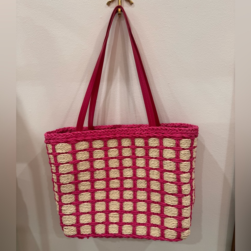 Pink and Cream Woven Tote Bag